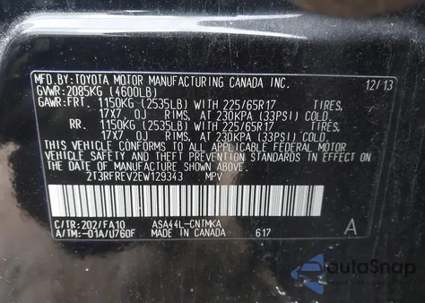 2014 Toyota Rav4 Xle z USA, uszkodzony, nr VIN 2T3RFREV2EW129343